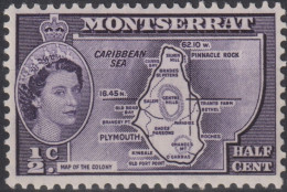 1956  Montserrat ** Mi:MS 129, Sn:MS 128, Yt:MS 133, Map Of Presidency - Montserrat