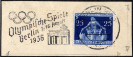 GERMANY BERLIN 1936 - OLYMPIC GAMES BERLIN '36 - MECHANICAL CANCELLATION - FRAGMENT Cm 8,5 X 3,5 - M - Sommer 1936: Berlin