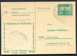 DDR P79-3b-76 C31-b Postkarte PRIVATER ZUDRUCK 125 Jahre Bahnpost Leipzig-Zwickau 1976 - Privatpostkarten - Gebraucht