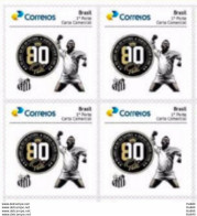 PB 175 Brazil Personalized Stamp 80 Years Pele Santos Football Soccer 2020 Block Of 4 - Gepersonaliseerde Postzegels