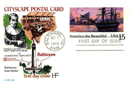 Etats Unis 1 Carte 1989  America The Beautiful Marine Voilier Boat Explorateurs - Brieven En Documenten