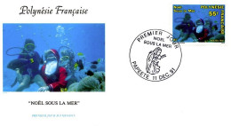 Polynésie Française 1 FDC De 1991 Noël Sous La Mer Plongée Marine - Storia Postale