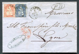 RC 26704 SUISSE 1864 - 30c + 10c SUR LETTRE DE CHIASSO POUR LYON RHONE FRANCE TB - Covers & Documents