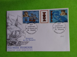 ENVELOPPE PREMIER JOUR 400 E ANNIVERSAIRE DÉCOUVERTE ILES MARQUISES N° 484 A - Storia Postale