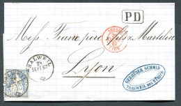 RC 26707 SUISSE 1867 - 30c SUR LETTRE DE THALWEIL AVEC ENTRÉE SUISSE / LYON EN ROUGE POUR LA FRANCE TB - Covers & Documents