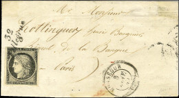Cursive 32 / Pellegrue / N° 3 (def) Càd T 15 MONTSEGUR (30) 8 JANV. 49 Sur Lettre Pour Paris. Au Verso, Càd D'arrivée 11 - 1849-1850 Cérès