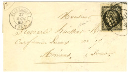 Grille / N° 3 Belles Marges Càd T 15 FLIXECOURT (76) Sur Lettre Sans Texte Pour Amiens. Au Recto, Càd T 13 AMIENS (76) A - 1849-1850 Cérès