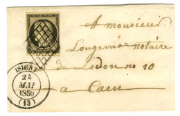 Grille / N° 3 Belles Marges Càd T 14 ISIGNY (13) Sur Lettre Pour Caen. 1850. - SUP. - 1849-1850 Cérès