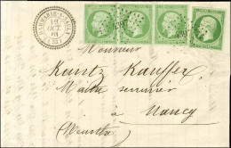 PC 4397 / N° 12 Vert Clair Bande De 3 + 1 Ex Vert Foncé Càd T 22 DAMMARIE-S-SAULX (53) Sur Lettre Pour Nancy. 1861. Très - 1853-1860 Napoleone III