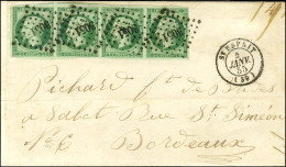 PC 3051 / N° 12 Vert Très Foncé Sur Vert Superbe Nuance Et Très Belles Marges, Bande De 4 Càd T 15 ST ESPRIT (39) Sur Le - 1853-1860 Napoleone III