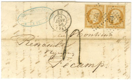 PC 1224 / N° 13 Bistre Orangé Paire Càd T 15 EU (74) Sur Lettre 2 Ports Insuffisamment Affranchie Pour Fécamp, Taxe 4 Au - 1853-1860 Napoléon III.