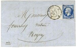 Losange D / N° 14 Bleu Foncé Grand Bdf Càd D PARIS D / * (apposé Sur Le Bdf) Sur Lettre Pour Noyon. 1857. - TB / SUP. - 1853-1860 Napoléon III.