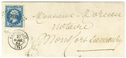 PC 2623 / N° 14 Type 2 Bleu Sur Vert Superbe Nuance Et Très Belles Marges Càd T 15 RAMBOUILLET (72) Sur Lettre Pour Mont - 1853-1860 Napoléon III