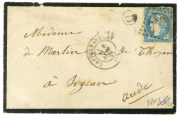 GC 763 / N° 44 Percé En Ligne Càd T 17 CASTELNAUDARY (10) Sur Lettre Pour Sigean. 1871. - TB. - R. - 1870 Bordeaux Printing