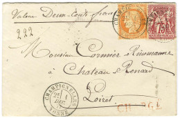 Càd T 18 CHAMPIGNELLES / YONNE / N° 38 + 71 Sur Lettre Chargée Pour Château Renard. 1877. - SUP. - 1876-1878 Sage (Type I)