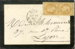 Etoile 1 / N° 28 (2) Càd PARIS / PL. DE LA BOURSE 18 SEPT. 70 Sur Lettre Pour Lyon. Au Verso, Càd D'arrivée 4 LYON 4 29  - Guerra Del 1870