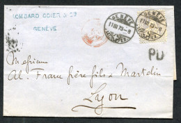 RC 26709 SUISSE 1873 - 30c SUR LETTRE DE GENEVE POUR LYON FRANCE TB - Briefe U. Dokumente