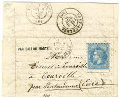 Etoile 37 / N° 29 Càd PARIS / BT MALESHERBES 27 OCT. 70 Sur Lettre PAR BALLON MONTE Pour Tourville Par Pont-Audemer. Au  - Oorlog 1870