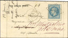 GC 445 / N° 29 Càd PARIS / BERCY 12 JANV. 71 Sur Lettre PAR BALLON MONTE Pour Azille (Aude) Réexpédiée à Montpellier. Au - Guerre De 1870