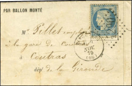 GC 4290 / N° 37 Càd T 16 VINCENNES (60) Extra-muros (rare) 9 NOV. 70 Sur Lettre PAR BALLON MONTE Pour Coutras. Au Verso, - War 1870