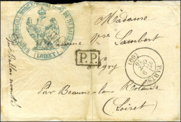 Càd PARIS (60) 9 OCT. 70 + P.P. Et Cachet Aigle Impérial Bleu De La Garde Mobile Du Loiret Sur Lettre (légère Déchirure) - Guerra De 1870