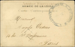 Carte Imprimée ARMEE DE LA LOIRE (barrée à La Plume Et Surchargée INTENDANCE DIVISIONNAIRE) Grand Cachet Verdâtre INTEND - Guerre De 1870