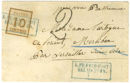 Cachet Encadré Bleu K:PR:FELD-POST / RELAIS N° 48 / Als. N° 5 Sur Lettre Pour Lorient. Au Recto, Taxe Tampon 2. Au Verso - Lettres & Documents