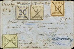 Plume / Alsace N° 1 + 3 + 5 + 6, Mention Manuscrite '' Moyenvic Le 19 Octobre 1870 '' Sur Lettre Chargée Pour Un Prisonn - Cartas & Documentos