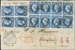 Losange D / N° 14 Bloc De 8 (4 Ex Légère Froissure) + Paire (2) (def) Càd D PARIS D / * Sur Lettre Pour Vera Cruz Par La - 1849-1876: Classic Period