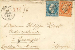 GC 3072 / N° 22 (pd) + N° 23 Càd T 15 QUISSAC (29) Sur Lettre Pour Tanger (poste Restante), Au Verso Càd D'arrivée 7 AVR - 1849-1876: Classic Period