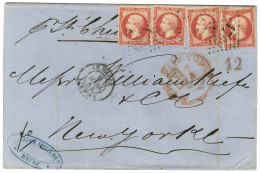 GC 1769 / N° 24 (4) Càd LE HAVRE / LE PORT Sur Lettre Pour New York. Au Recto, Taxe Tampon 12 Rouge Pour La Redevance Du - 1849-1876: Période Classique