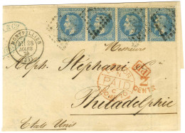 GC 502 / N° 29 Paire (2) Càd T 17 MONTPELLIER (33) Sur Lettre Pour Philadelphie. Au Recto, Taxe Tampon 2 / CENTS Rouge P - 1849-1876: Classic Period