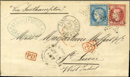 Etoile 4 / N° 32 + 60 Càd PARIS / RUE D'ENGHIEN Sur Lettre Pour Sainte Lucie. Au Recto, Càd D'arrivée. 1872. Très Rare D - 1849-1876: Classic Period