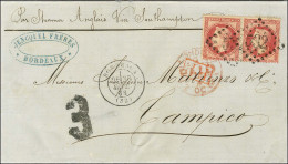 GC 532 / N° 32 Paire Càd T 17 BORDEAUX (32) Sur Lettre Pour Tampico. Au Recto, Taxe 3 Pour Le Trajet Intérieur. 1868. -  - 1849-1876: Klassik