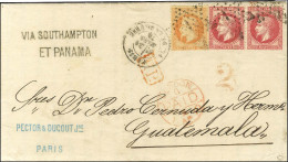 Etoile 1 / N° 31 + 32 Paire Càd PARIS / PL. DE LA BOURSE Sur Lettre 2 Ports Pour Le Guatemala. Au Recto, Taxe 2 Rouge Po - 1849-1876: Classic Period