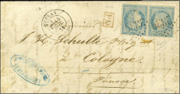 GC 2339 / N° 37 Paire Tête-bêche, Très Bon Centrage Càd T 17 MEULAN (72) Sur Lettre Pour Cologne. 1871. - TB / SUP. - R. - 1849-1876: Période Classique