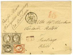 Etoile 2 / N° 38 + 56 (3) Càd PARIS / R. MILTON Sur Lettre Pour Santiago Du Chili. Au Recto, Taxe 15 Rouge Pour Le Traje - 1849-1876: Classic Period