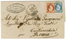 PC 3707 / N° 14 + N° 17 [les 2ex Belles Marges] Càd CONSTANTINOPLE / TURQUIE Sur Lettre Pour Rome Par Civita Vecchia. 18 - Posta Marittima