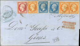 GC 5095 / N° 22 (2) + 23 (3) + 24 Càd SALONIQUE / TURQUIE Sur Lettre Pour Gênes. 1864. Bel Affranchissement Tricolore. - - Maritime Post