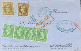 Ancre Bleue / N° 20 Paire (2) + 30 (2) Càd Octo Bleu CONSTANTINOPLE / PAQ FR U N° 1 Sur Lettre Pour Marseille. 1872. Sup - Poste Maritime