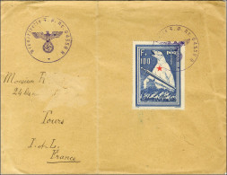 Timbre Du Bloc De L'Ours Sur Lettre Voyagée Du Secteur Postal 04358R (front Russe) à Tours. Au Recto, 2 Cachets Violets  - Autres & Non Classés