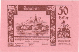 Autriche, Mautern, 50 Heller, Village, 1920, 1920-12-31, SPL, Mehl:FS 600IIe2 - Oesterreich