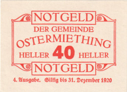 Autriche, Ostermiething, 40 Heller, Texte 1920-12-31, SPL, Mehl:FS 713IIIg - Oesterreich