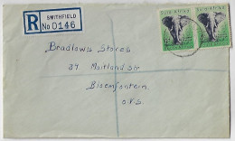 South Africa 1956 Registered Cover With Label Sent From Smithfield To Bloemfontein 2 Stamp Elephant 4d - Covers & Documents