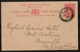 Transvaal Postal Stationery Postcard Posted 1905 To Teneriffe B200115* - Transvaal (1870-1909)