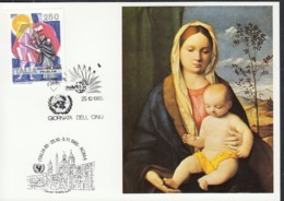 UNO NEW YORK, UNICEF-Kunstkarte, Aussellungskarte Mit Erinnerungsstempel: Rom ITALIA '85 25.10.1985 - Briefe U. Dokumente