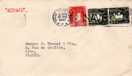 IRLANDE AFFRANCHISSEMENT COMPOSE SUR LETTRE AVION POUR LA FRANCE 1947 - Brieven En Documenten