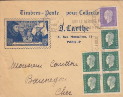 Lettre Pré-imprimée Obl. Flier Paris 123 Le 17 III 51 Sur 80c X 5, 1F Dulac N° 688, 689 Pour Le Cher - 1944-45 Marianne Of Dulac