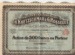 VP22.894 - CHALON - SUR - SAONE 1928 - Action De 500 Francs - Anciens Etablissements Ch. KRETZSCHMAR & G. ROSSELET - Textiles