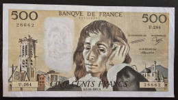 FRANCE- 500 FRANCS 1987. PASCAL - 500 F 1968-1993 ''Pascal''